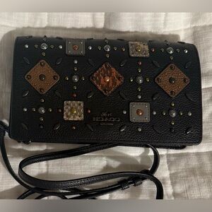 Coach Black and Brown Embellished Wristlet